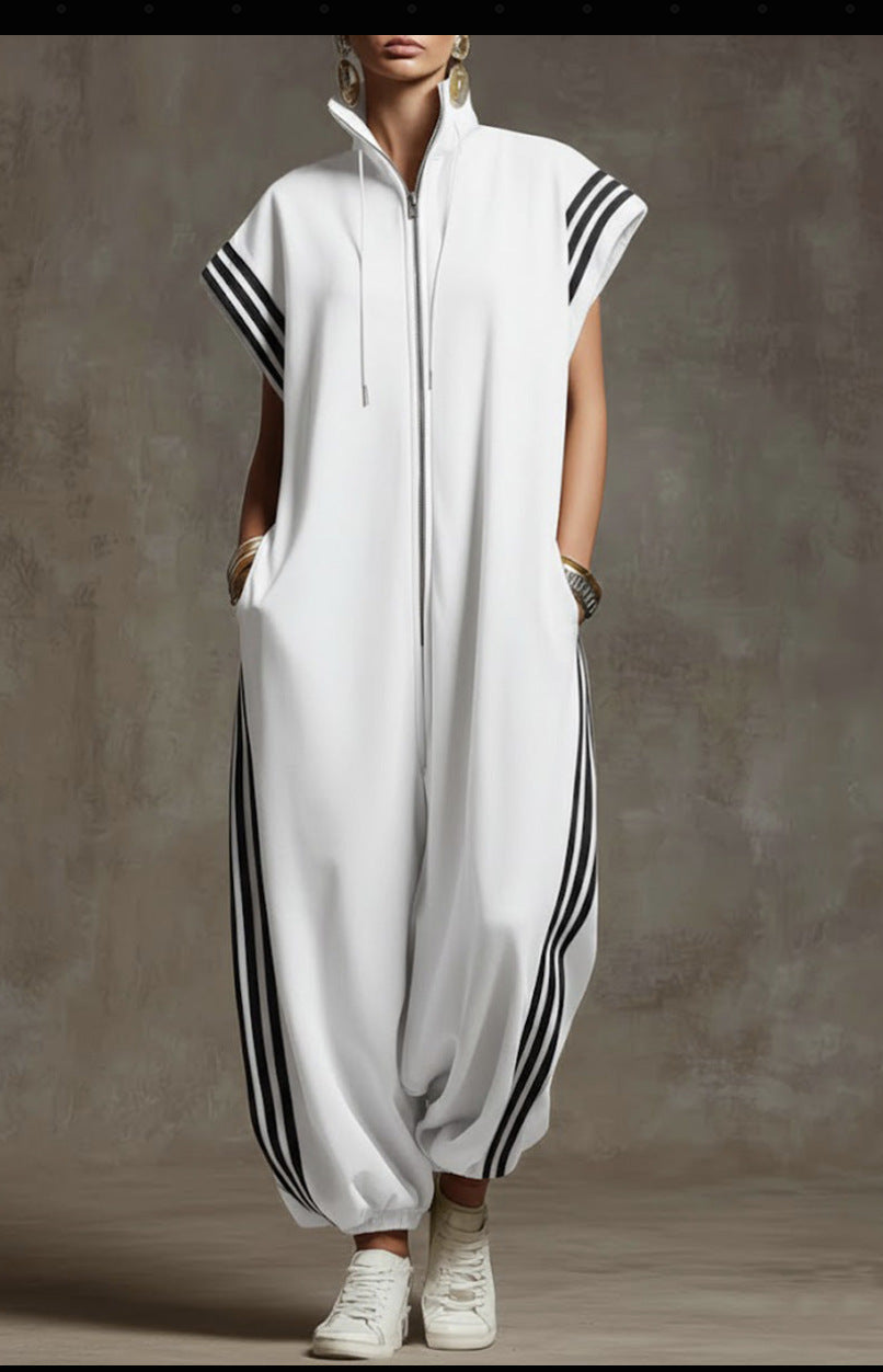 Bridgette | Zipper Neck Jumpsuit – White | The Bellemont Sisters Australia