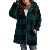 Arabella - Plaid Fleece Long Sleeve Hooded Coat – Green | The Bellemont Sisters Australia