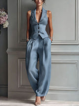 Button-Front Two-Piece Set – Blue | The Bellemont Sisters Australia