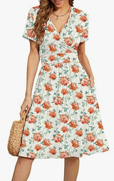 V Neck A Line Mid Calf Dress Women Casual – Off White | The Bellemont Sisters Australia