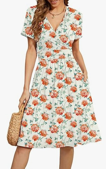V Neck A Line Mid Calf Dress Women Casual – Off White | The Bellemont Sisters Australia