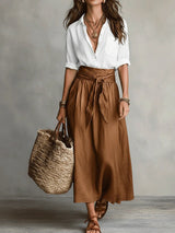 Camilla | Tie-Waist Midi Set – Brown | The Bellemont Sisters Australia