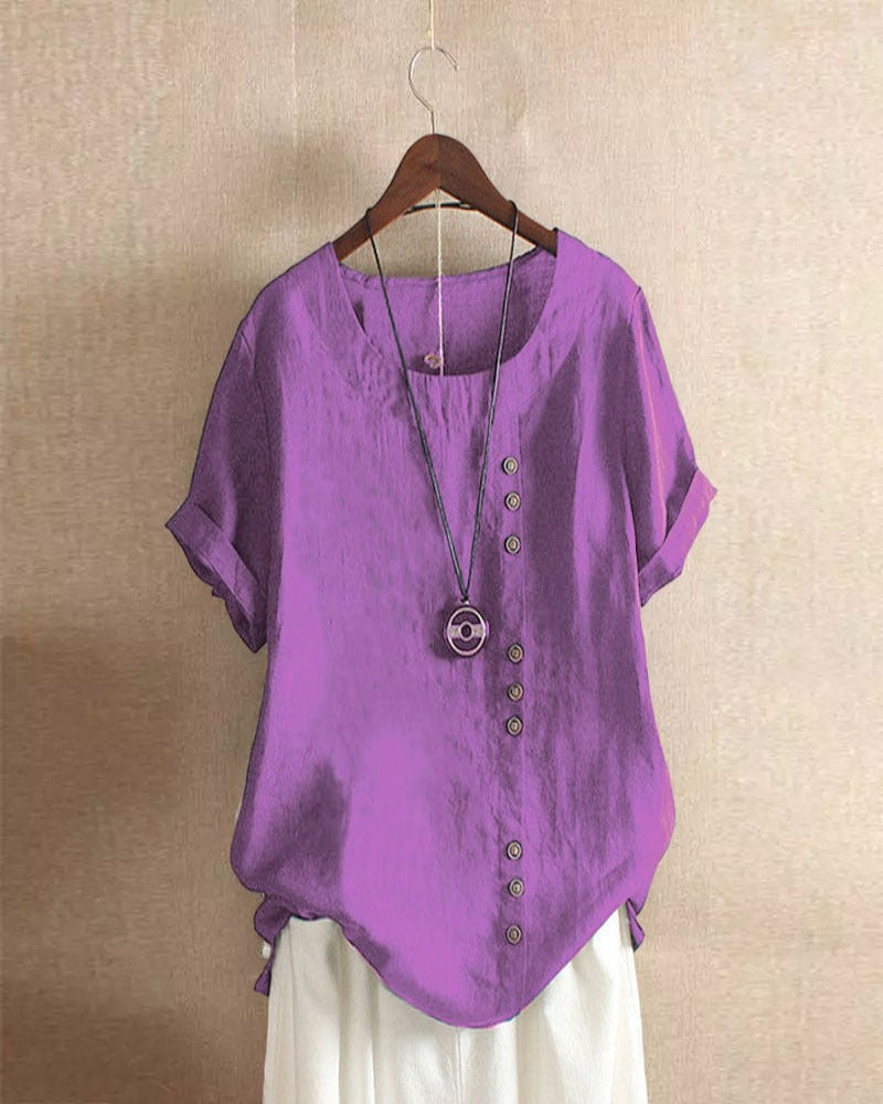 Beatrice | Women Button Detail Casual Short Sleeve Blouse – Purple | The Bellemont Sisters Australia