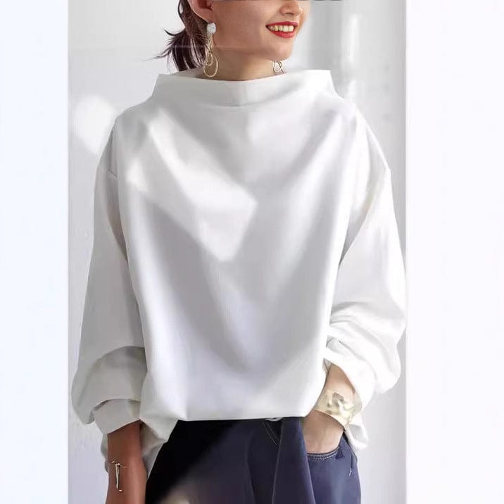 Rachel | Women High-Neck Long Sleeve Top – White | The Bellemont Sisters Australia
