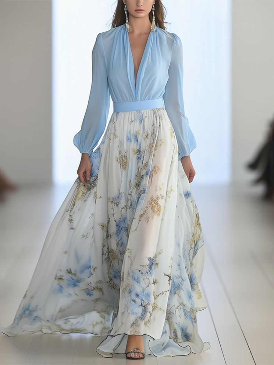 Penelope | Floral Maxi Dress – Light Blue | The Bellemont Sisters Australia