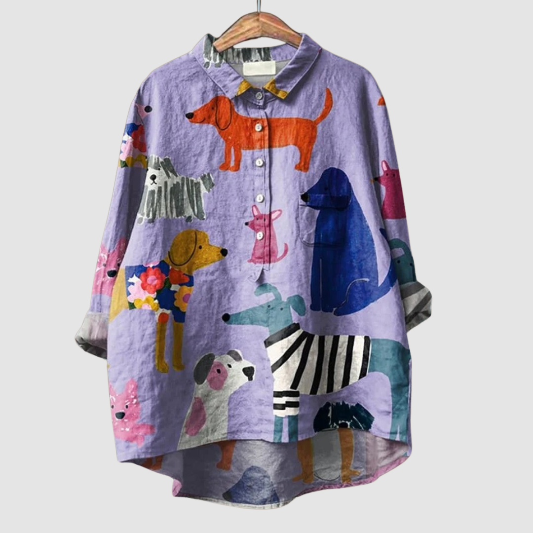 Kathleen™ Dog printed loose shirt | The Bellemont Sisters Australia
