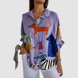 Kathleen™ Dog printed loose shirt – Purple | The Bellemont Sisters Australia