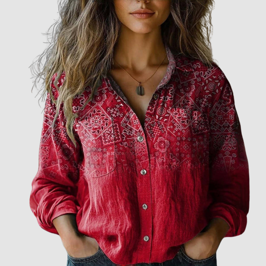Morena™ Vintage Printed Blouse – Red | The Bellemont Sisters Australia