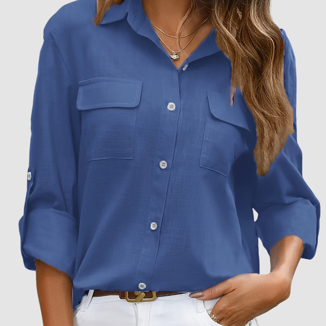 Celest™ Elegant pocket blouse – Blue | The Bellemont Sisters Australia