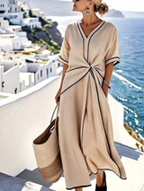 Athena™ - Elegant Flattering Summer Dress – Beige | The Bellemont Sisters Australia