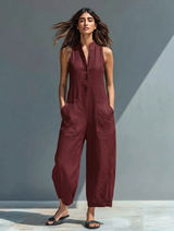 Lucinda | Elegant Sleeveless Jumpsuit – Burgundy | The Bellemont Sisters Australia