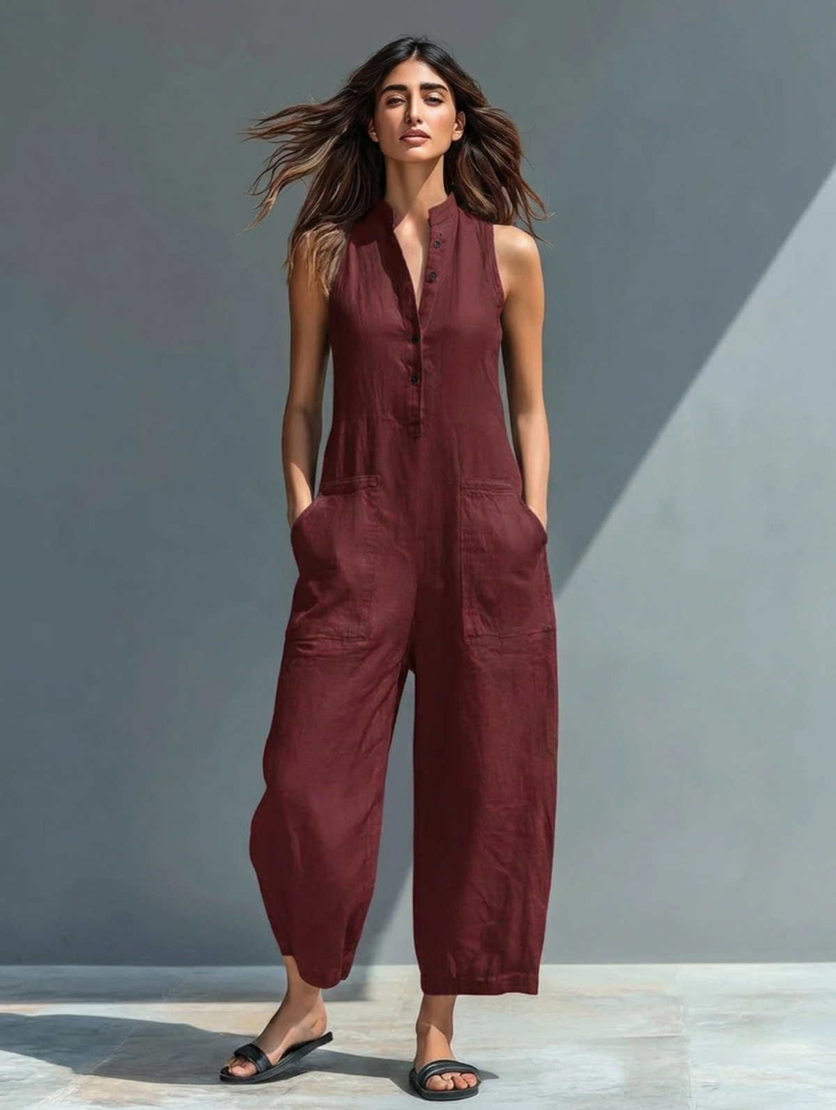 Lucinda | Elegant Sleeveless Jumpsuit – Burgundy | The Bellemont Sisters Australia