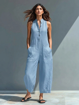 Lucinda | Elegant Sleeveless Jumpsuit – Light Blue | The Bellemont Sisters Australia