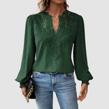 Sondra™ Luxury Lace Blouse with V-Neck – Green | The Bellemont Sisters Australia