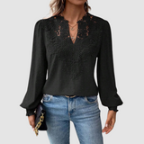 Sondra™ Luxury Lace Blouse with V-Neck – Black | The Bellemont Sisters Australia