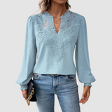 Sondra™ Luxury Lace Blouse with V-Neck – Blue | The Bellemont Sisters Australia