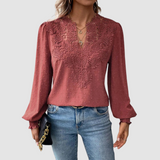 Sondra™ Luxury Lace Blouse with V-Neck – Wine Red | The Bellemont Sisters Australia