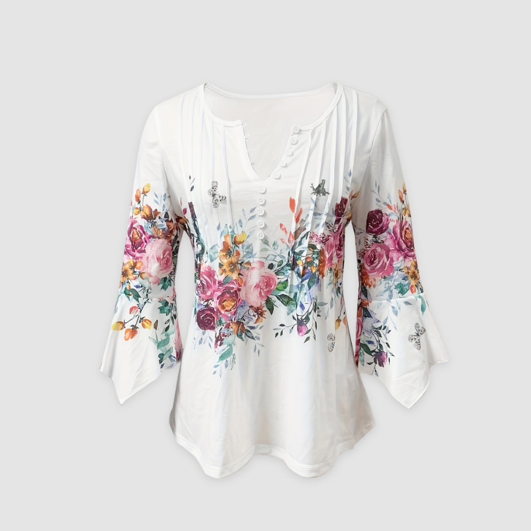 Eva™ Timeless breathable floral blouse – Soft White | The Bellemont Sisters Australia