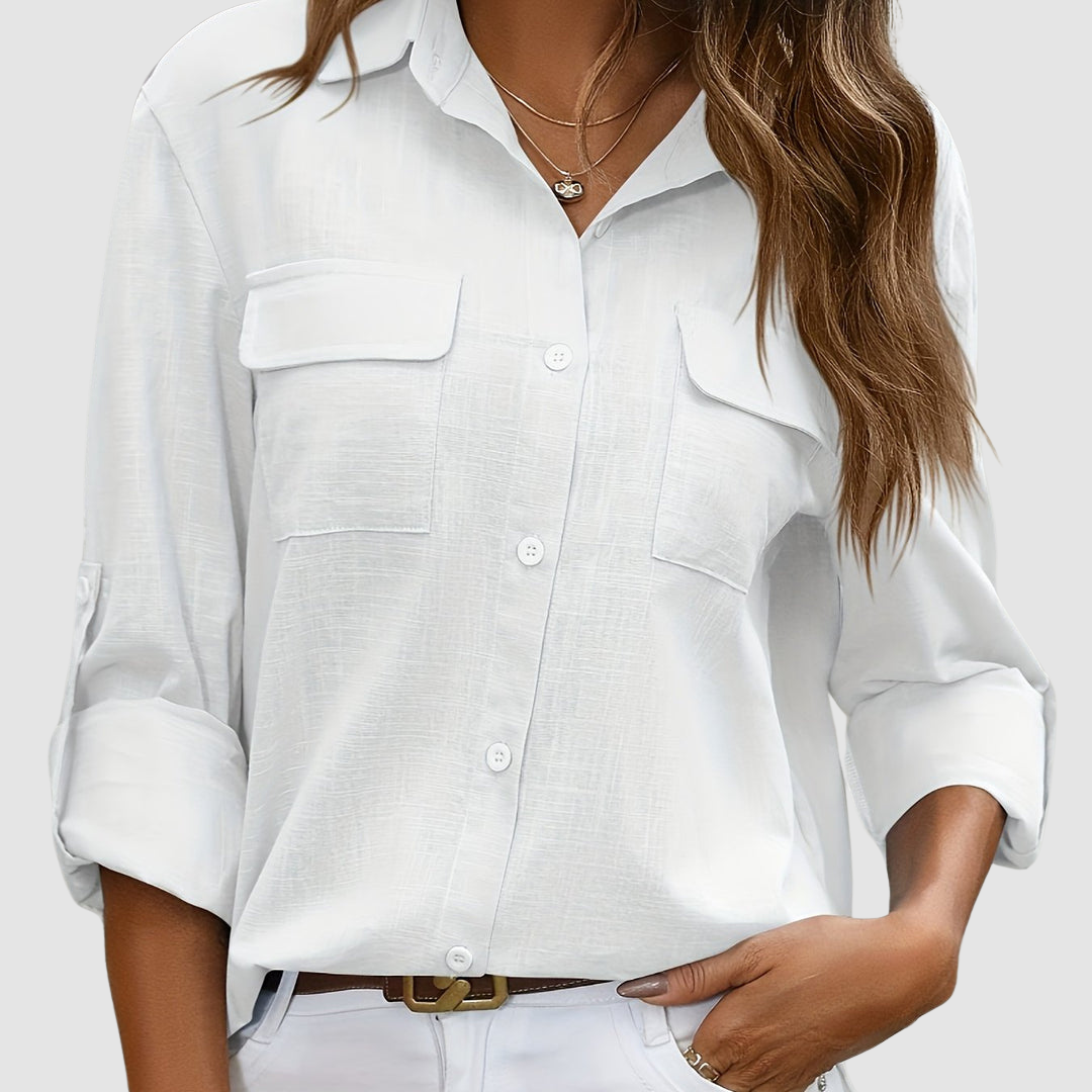 Celest™ Elegant pocket blouse – White | The Bellemont Sisters Australia
