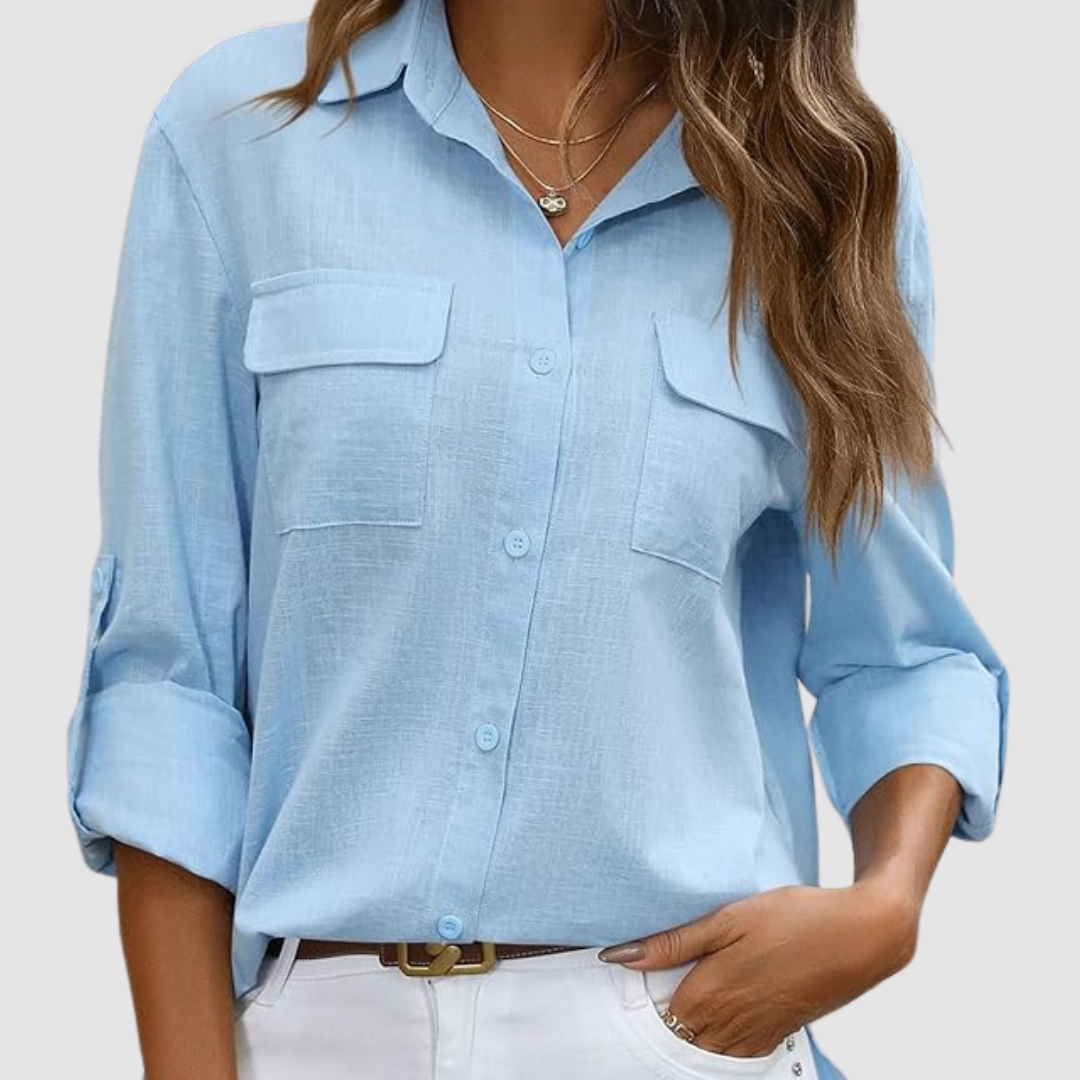 Celest™ Elegant pocket blouse – Light Blue | The Bellemont Sisters Australia