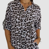 Casey™ Stylish Leopard Print Blouse – White | The Bellemont Sisters Australia