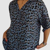 Casey™ Stylish Leopard Print Blouse – Blue | The Bellemont Sisters Australia