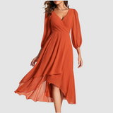 Mia™ Elegant V-neck Long Dress – Orange | The Bellemont Sisters Australia