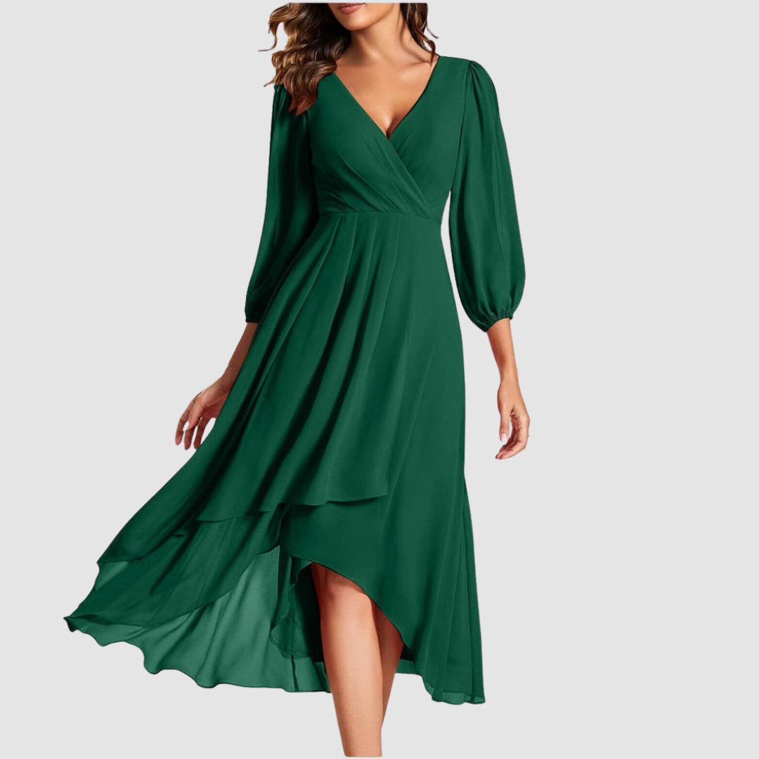 Mia™ Elegant V-neck Long Dress – Dark Green | The Bellemont Sisters Australia