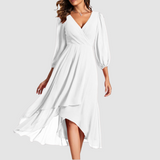 Mia™ Elegant V-neck Long Dress – White | The Bellemont Sisters Australia