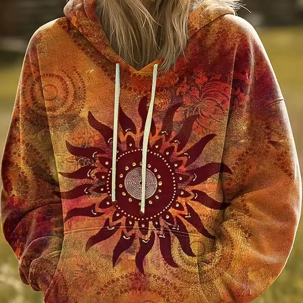 Adriana™ | Bohemian Multicolor Patchwork Hoodie – Sunset Orange | The Bellemont Sisters Australia