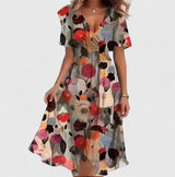 Madison | Elegant Short Dress – Brown Floral | The Bellemont Sisters Australia
