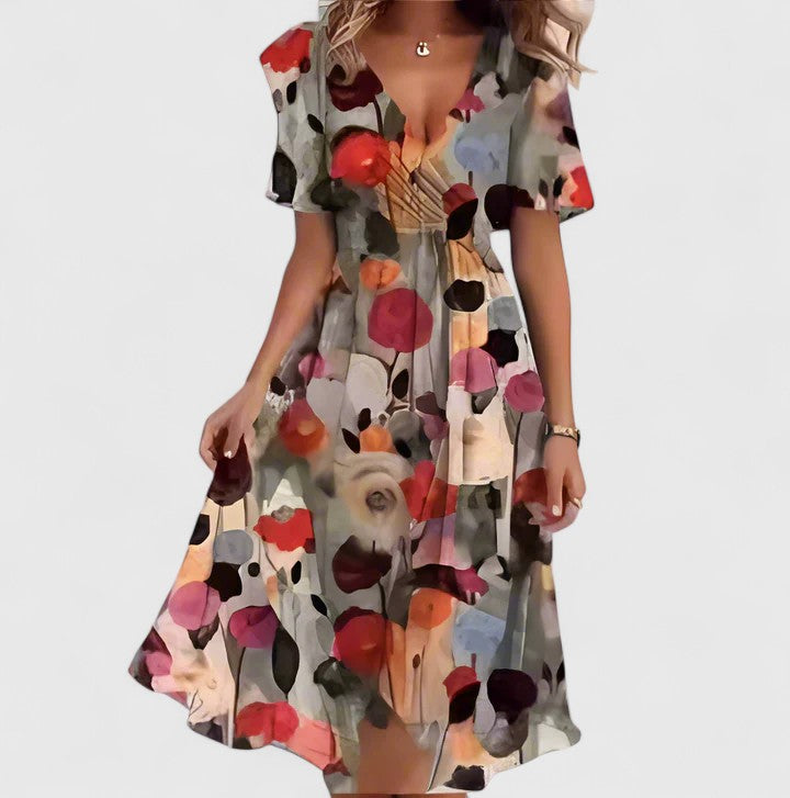 Madison | Elegant Short Dress – Brown Floral | The Bellemont Sisters Australia