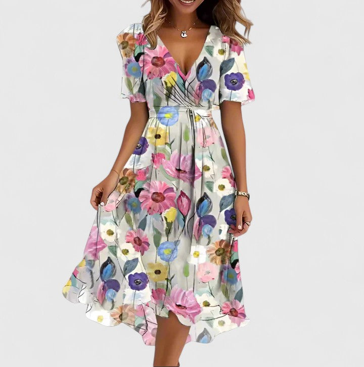 Madison | Elegant Short Dress – White Floral | The Bellemont Sisters Australia