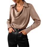 Samantha | Women’s Drape Neck Long Sleeve Satin Blouses | The Bellemont Sisters Australia