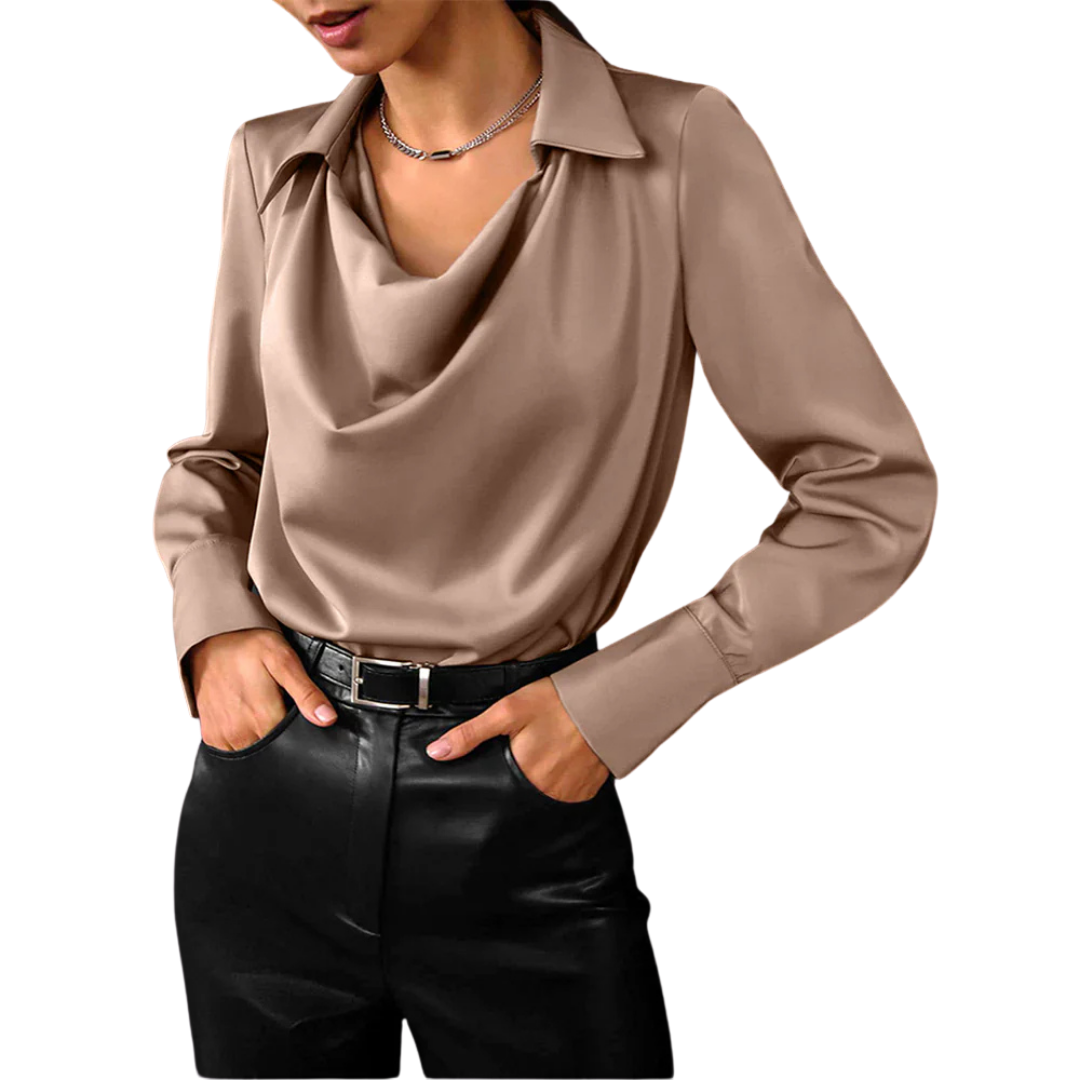 Samantha | Women’s Drape Neck Long Sleeve Satin Blouses | The Bellemont Sisters Australia