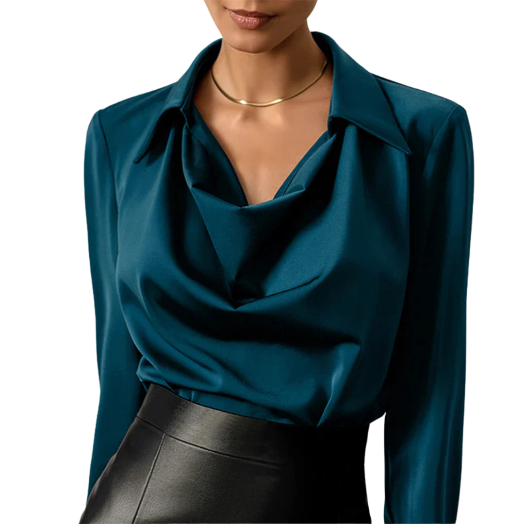 Samantha | Women’s Drape Neck Long Sleeve Satin Blouses | The Bellemont Sisters Australia