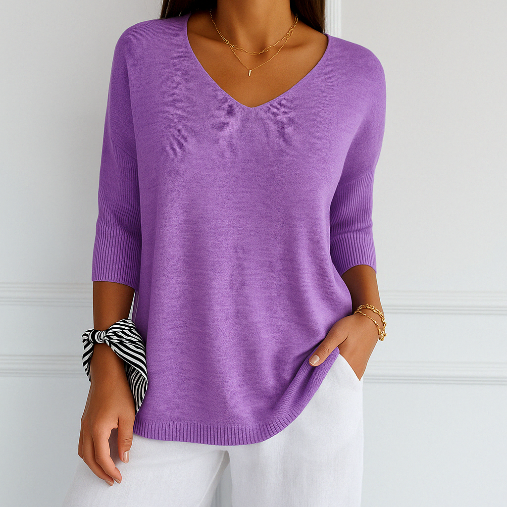 Clara | Women V Neck Short Sleeve Sweater – Light Purple | The Bellemont Sisters Australia