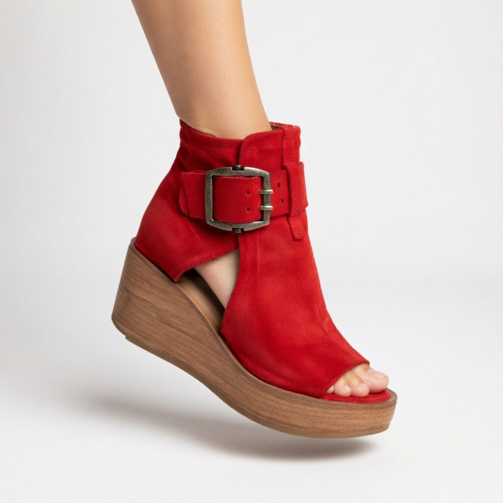 Orla™ | Open Wedge Ankle Boots – Red | The Bellemont Sisters Australia