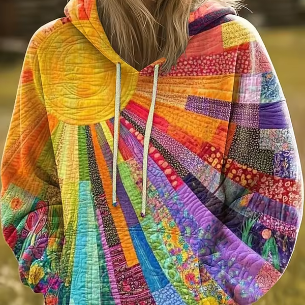 Adriana™ | Bohemian Multicolor Patchwork Hoodie – Rainbow Sunburst | The Bellemont Sisters Australia