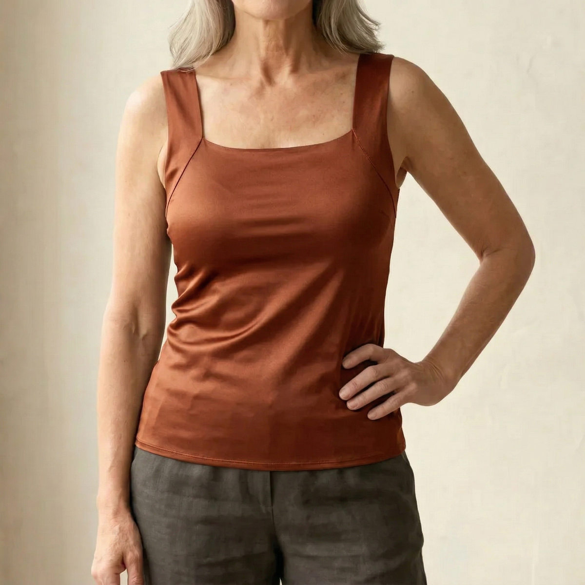 Roxanne | Built In Comfort Bra Tanktop – Coffee | The Bellemont Sisters Australia