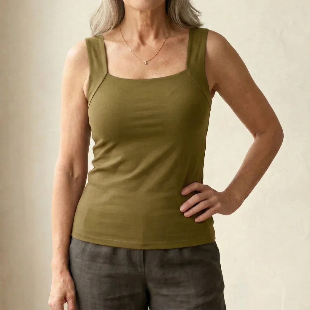 Roxanne | Built In Comfort Bra Tanktop – Green | The Bellemont Sisters Australia