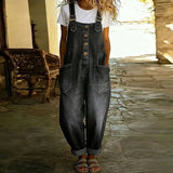 Mara - Vintage Soft Cotton Denim-Look Overalls with Adjustable straps – Black | The Bellemont Sisters Australia