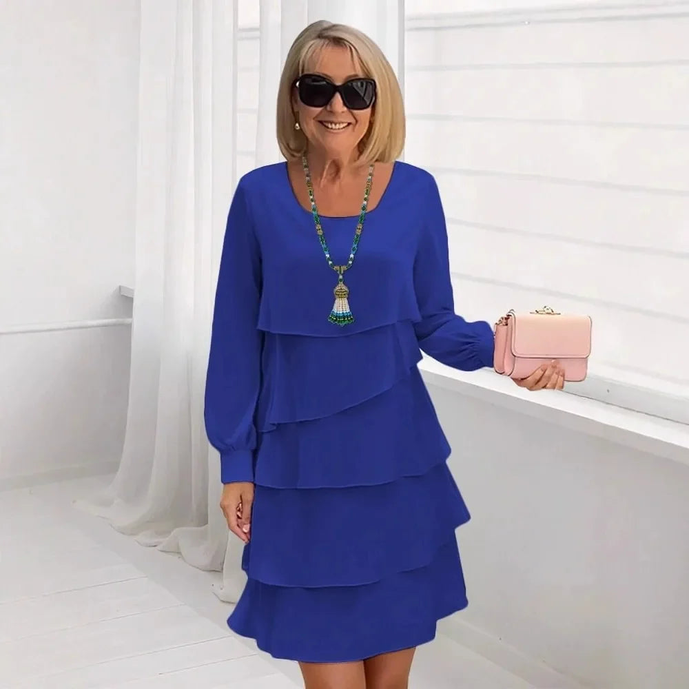 Margaret | Elegant Comfort Ruffle Dress Long Sleeve – Blue | The Bellemont Sisters Australia
