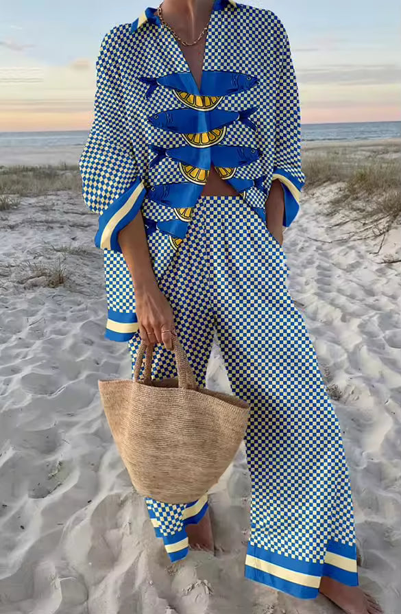 Linda | Elegant Printed Loose Fit Two Piece Summer Set – Style 3 | The Bellemont Sisters Australia
