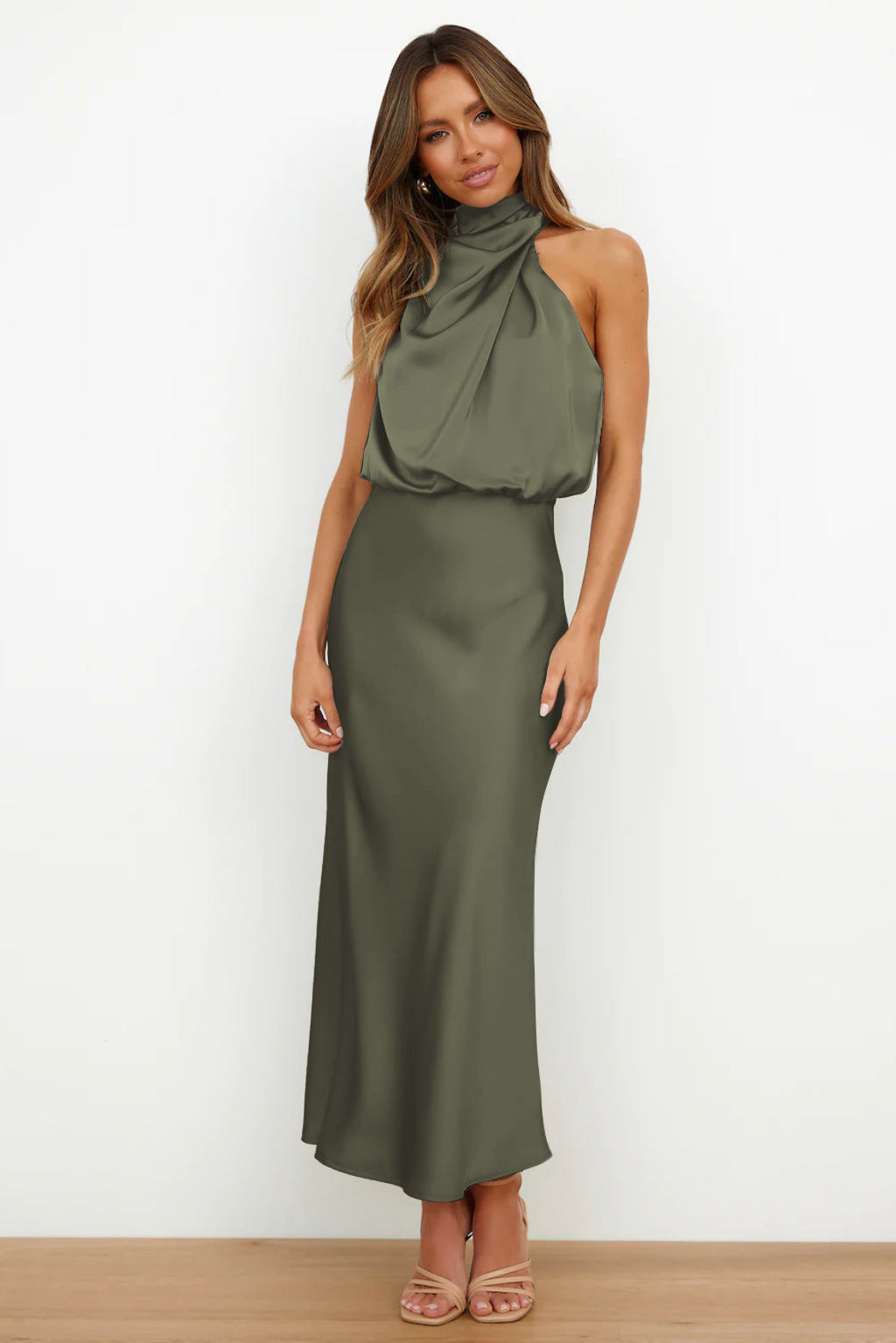 Faith | Women’s Chic Halter Evening Dress – Olive Green | The Bellemont Sisters Australia