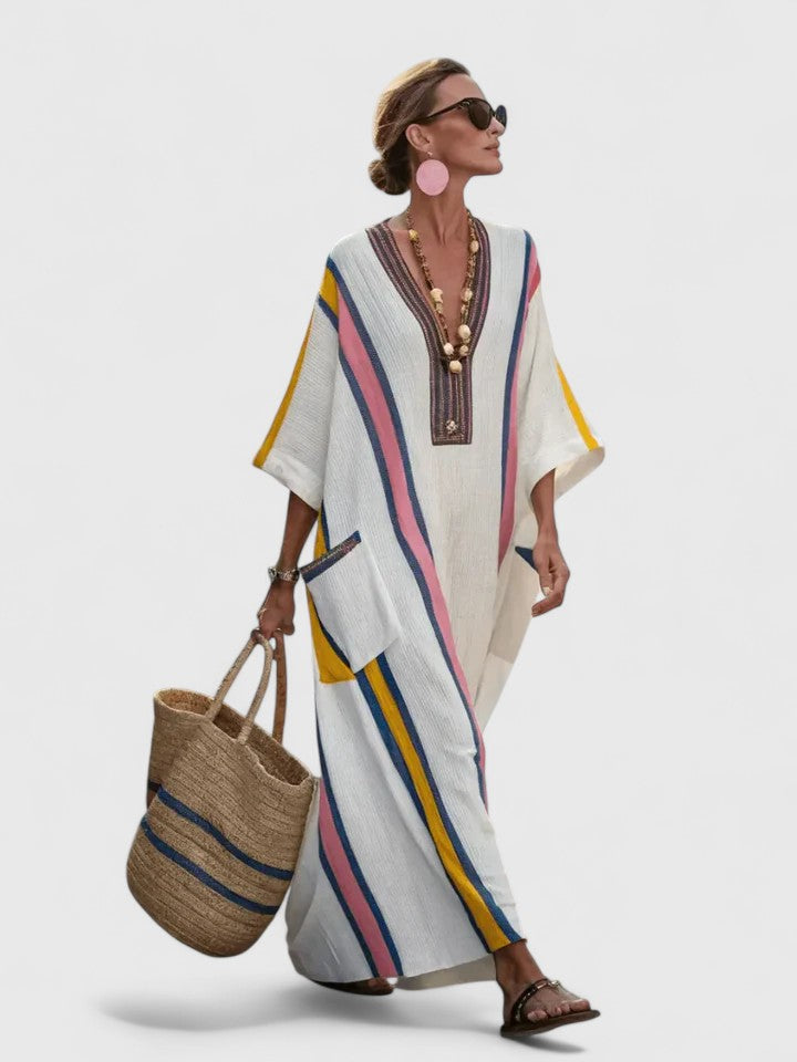 Kyvanna | Elegant Maxi Dress – White Pink | The Bellemont Sisters Australia