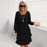 Margaret | Elegant Comfort Ruffle Dress Long Sleeve – Black | The Bellemont Sisters Australia