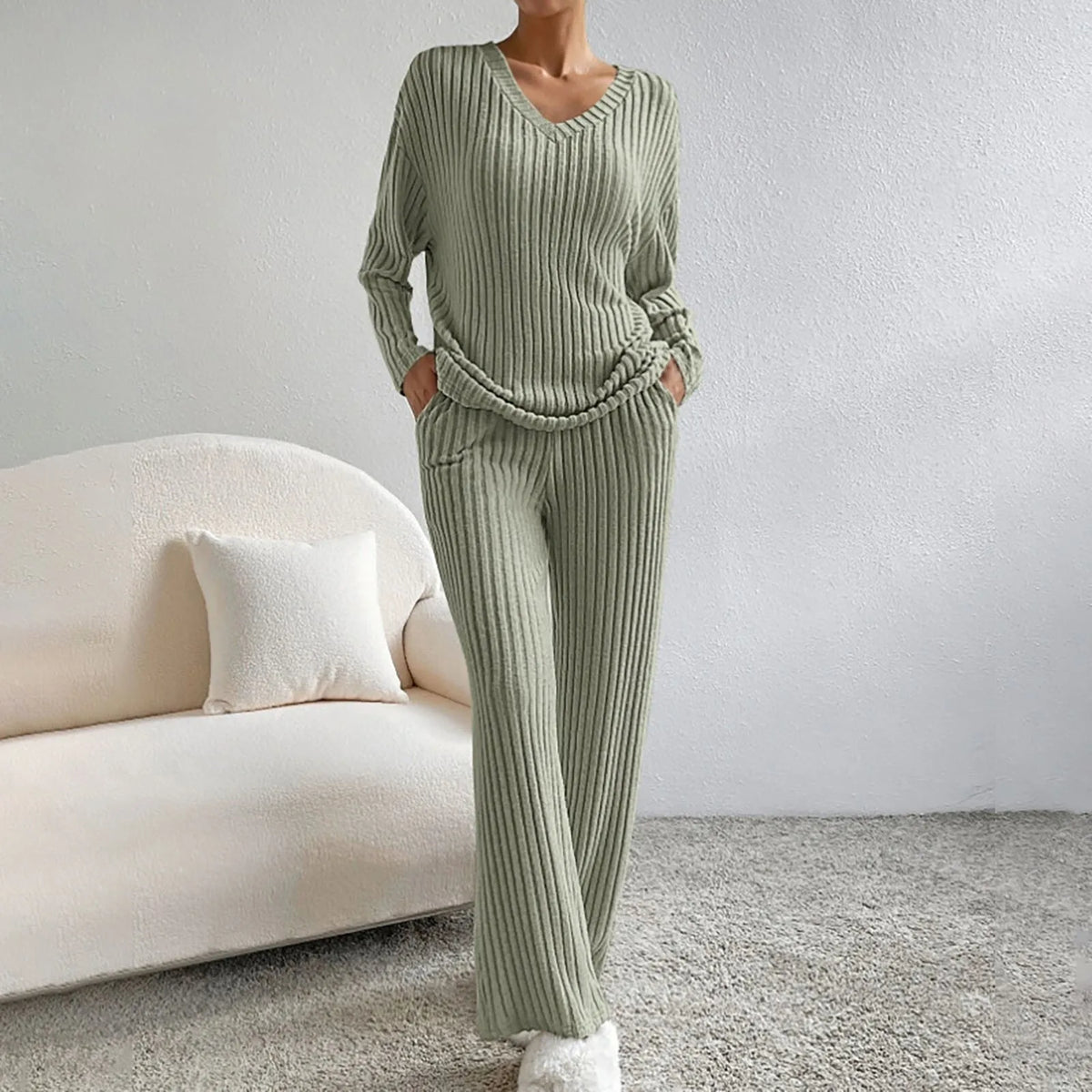 Luna | Knit Co-Ord Set – Olive Green | The Bellemont Sisters Australia