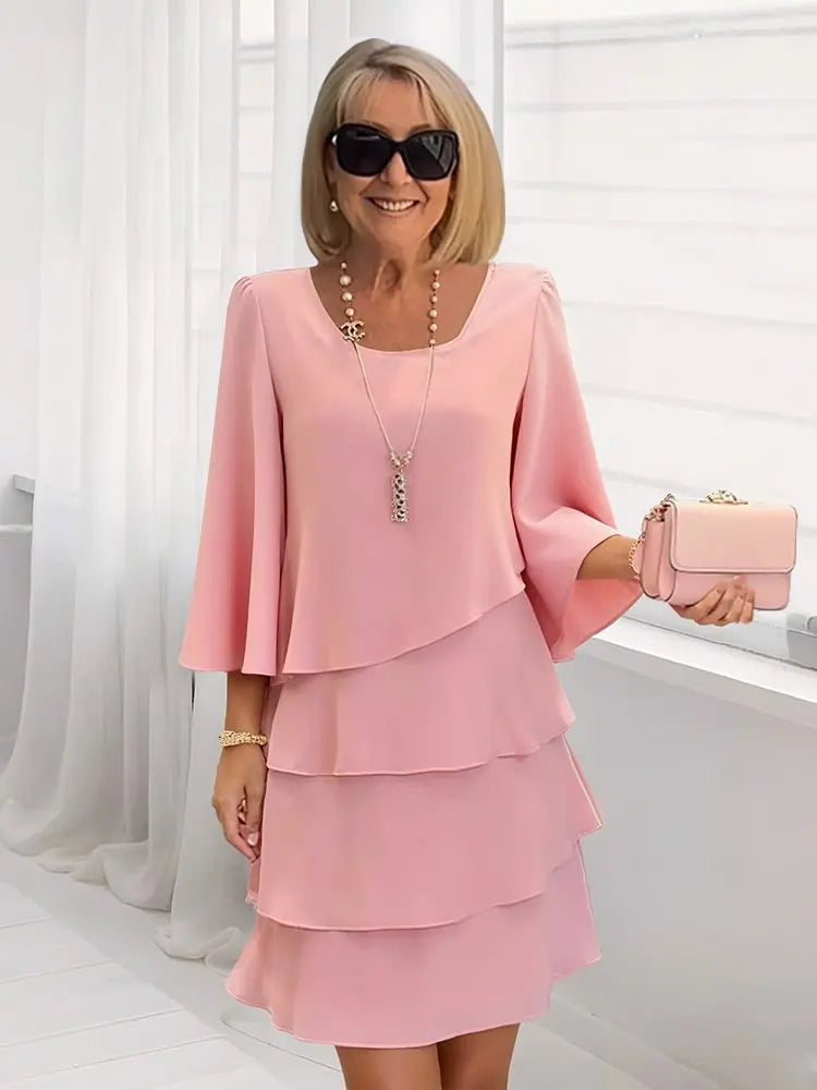 Catherine | Elegant Comfort Ruffle Dress – Pink | The Bellemont Sisters Australia