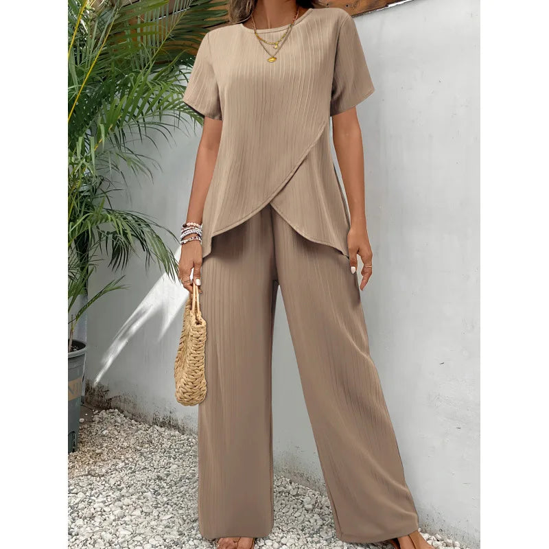 Lorrina™ Elegant Soft Two-Piece Set – Khaki | The Bellemont Sisters Australia